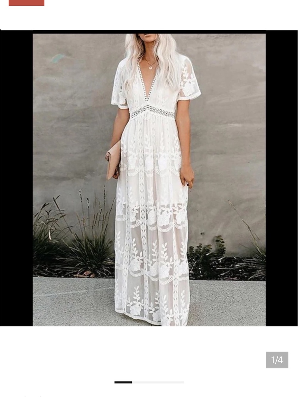 NWT Pink Lily White Ivory Lace Maxi Dress Sz Lg Boho Flowy